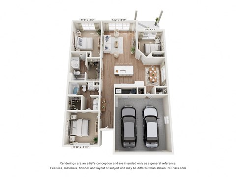Floor plan for 3 beds, 2 baths, 1488 sqft